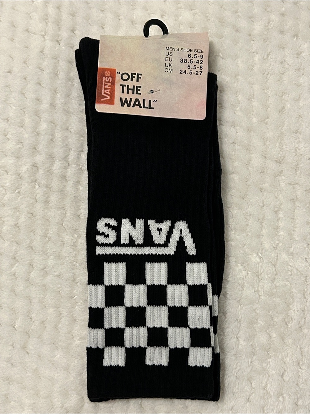 VANS “Off The Wall” Men’s Black Checkerboard Crew Socks - 1 Pair Medium (6.5-9)